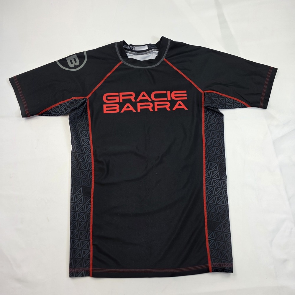 Gracie Barra Shirt Mens Medium Black Red Rash Guard Compression BJJ MMA Training